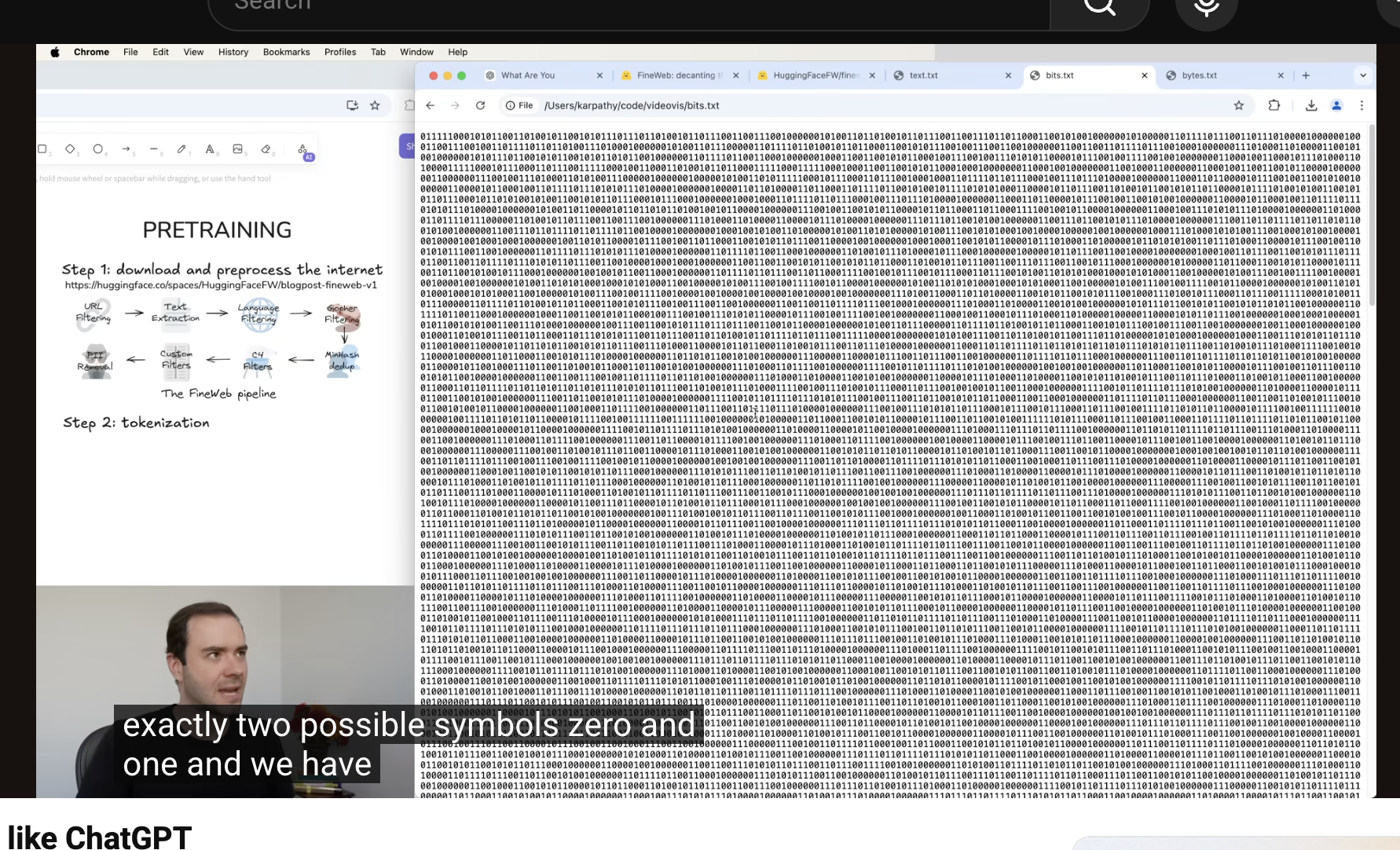 Binary 0 and 1 representation screenshot from Deep Dive into LLMs